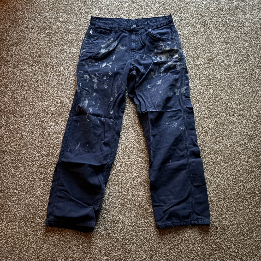 Carhartt Grey Paint Splatter Navy Loose Fit Pants 34x32